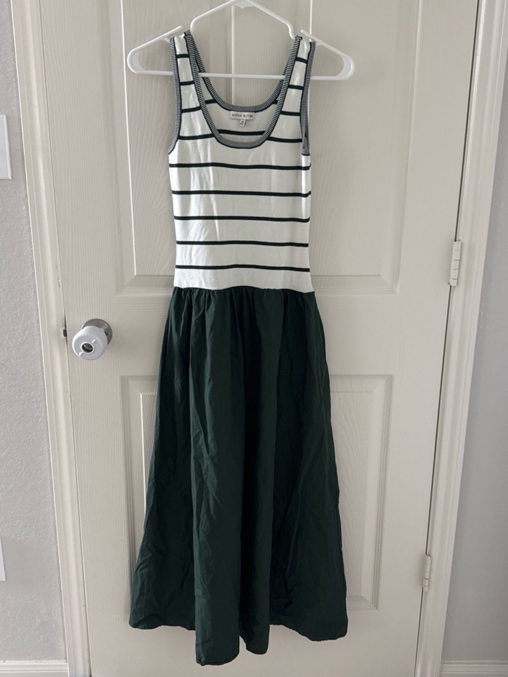 Moon River White & Dark Green Striped Tank Maxi Dress